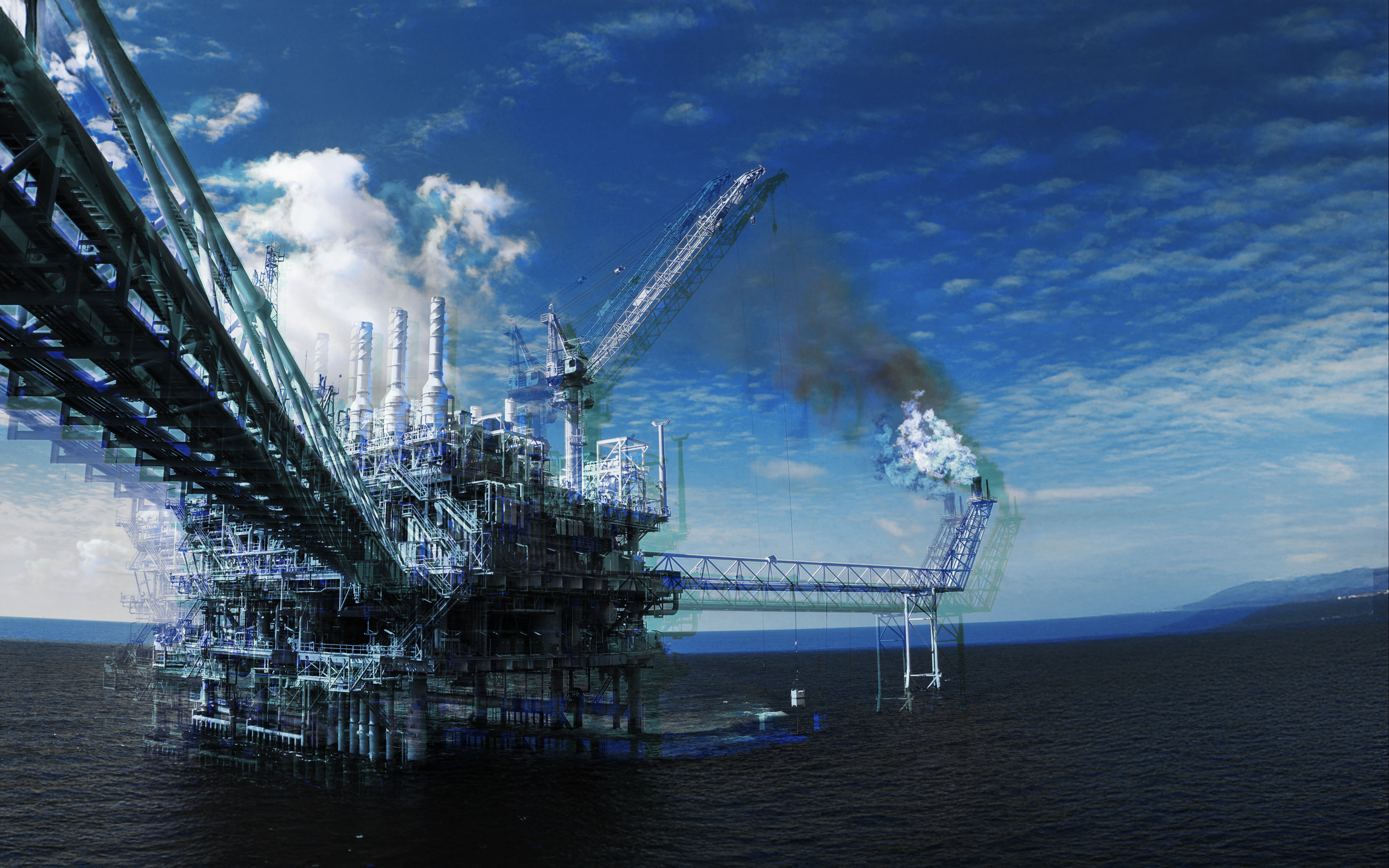Offshore energy infrastructure and cranes over the sea