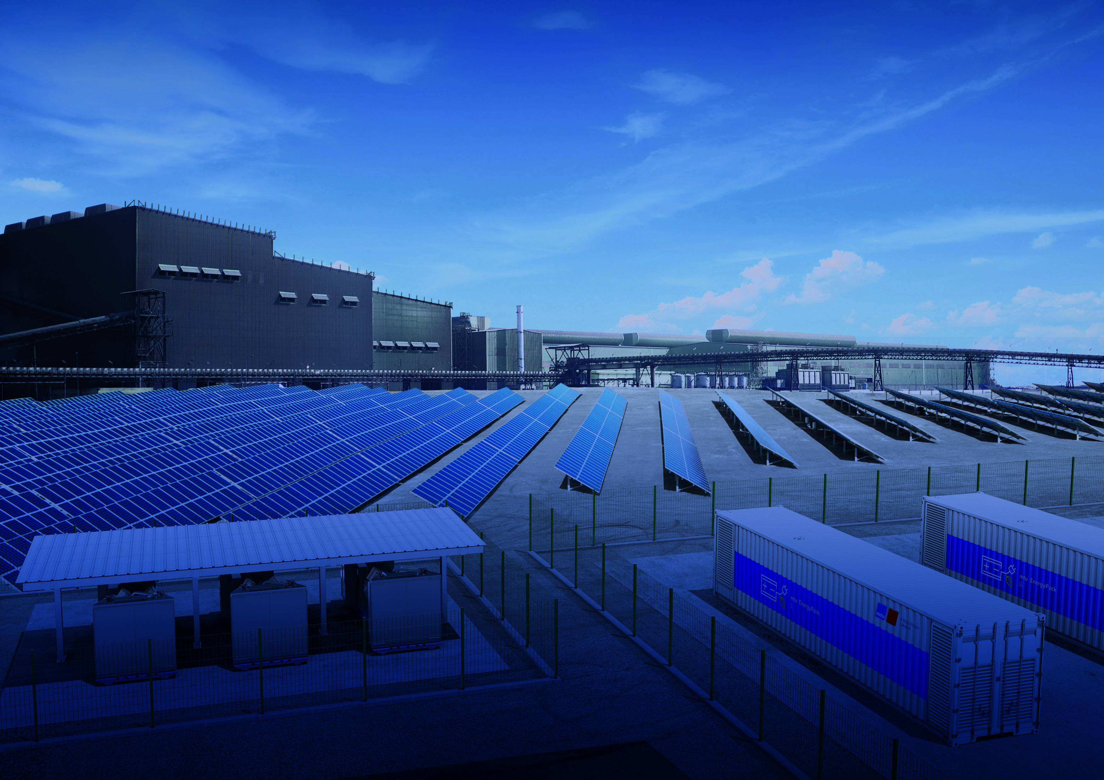 Solar panels and industrial energy containers