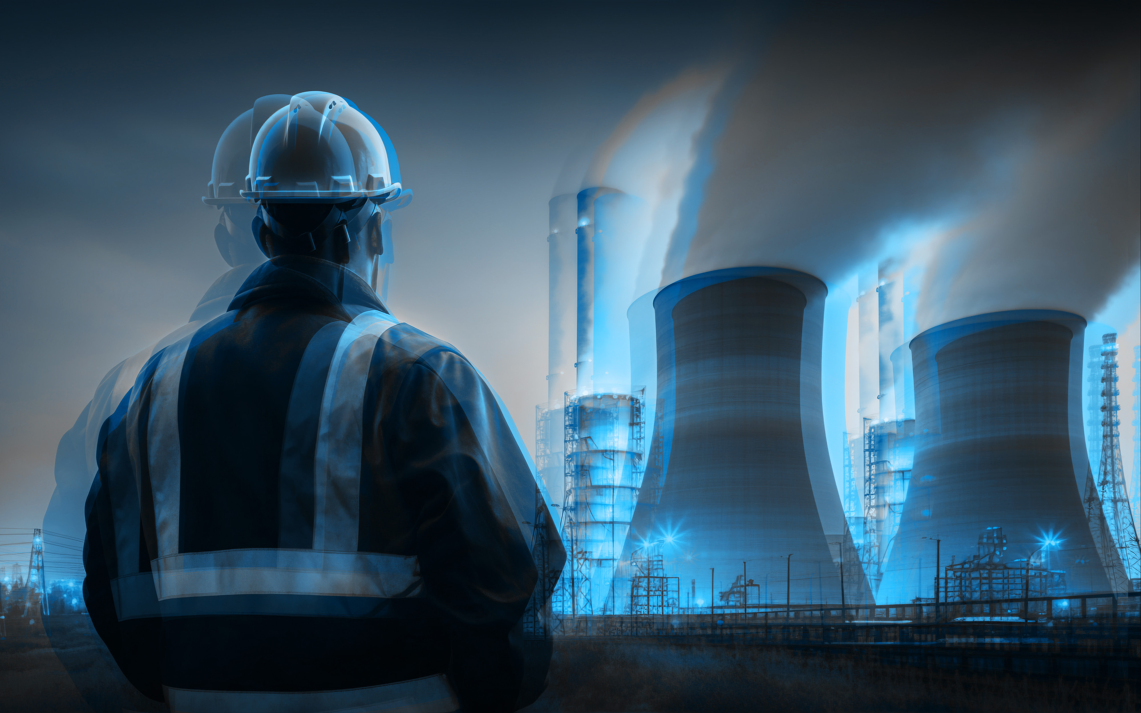 Industrial safety engineer facing power infrastructure